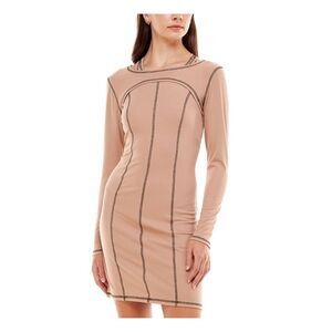 NO COMMENT Womens Body Con Short Dress Beige Sleeveless Party Shrug Juniors M